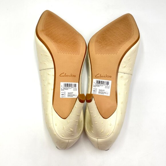 Clarks Womens Size 10 Ivory Ostrich Leather Classic Pumps Heels‎ Shoes NEW - Picture 8 of 13